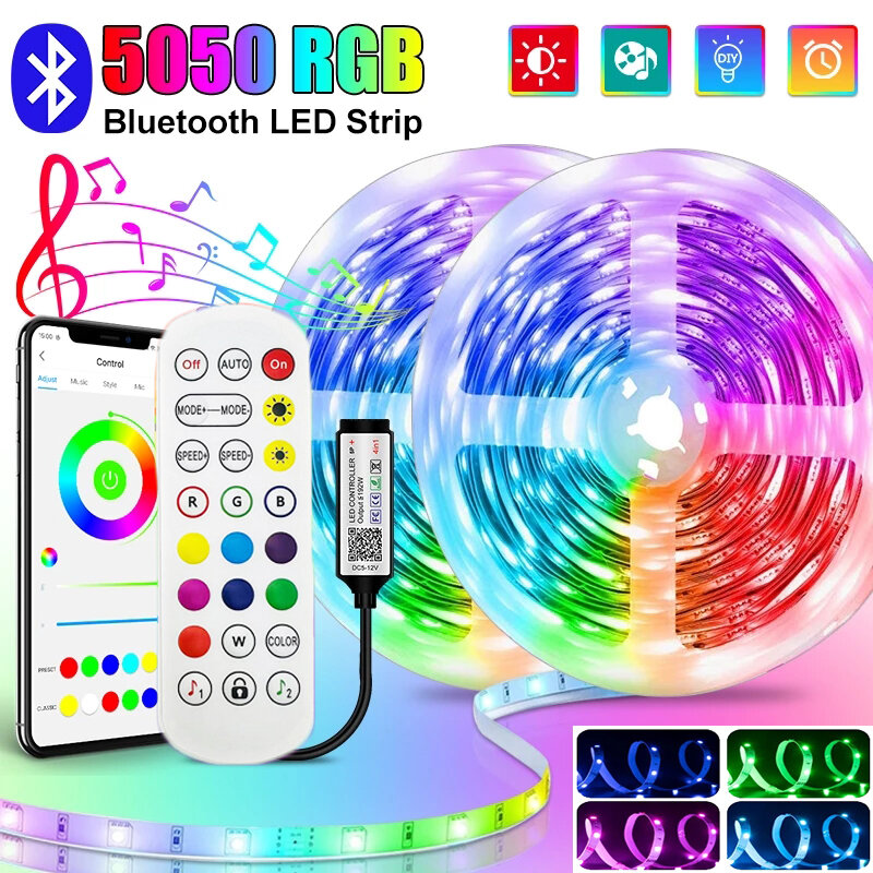 Tira de luces LED RGB con Bluetooth 5050, cinta Flexible de TV de 5V con Control remoto, lámparas de iluminación para niños, decoración de luces de habitación