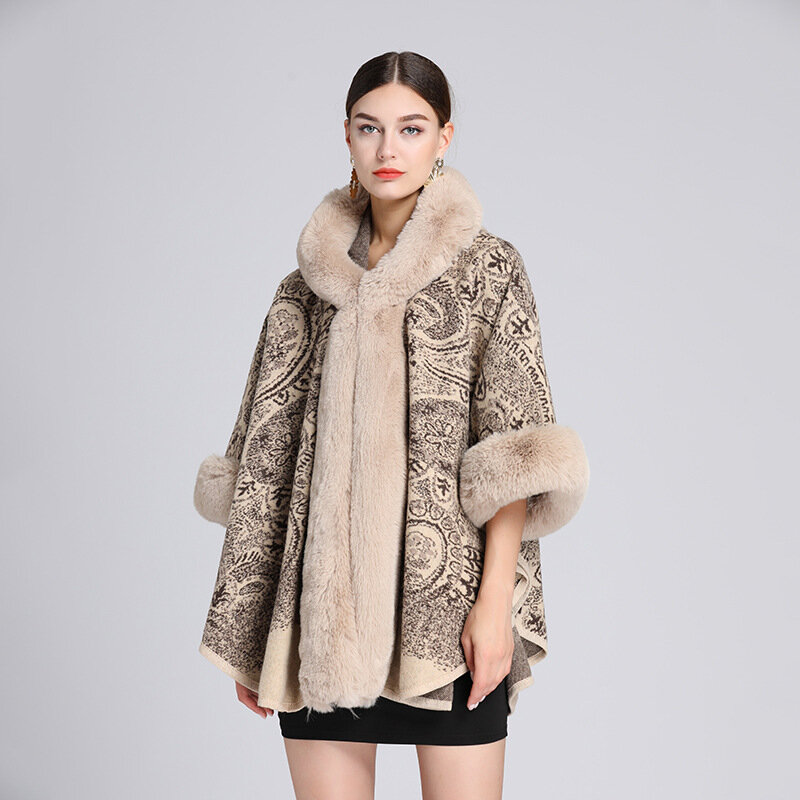 New winter hooded shawl plus-size woolen coat cardigan woman