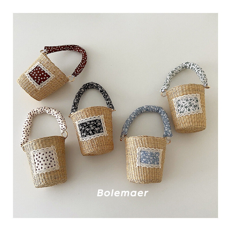 Bolso de paja para niños, Mini bolso de estilo coreano para bebé, personalizado, tejido de hierba, cesta bonita de verano, 2024