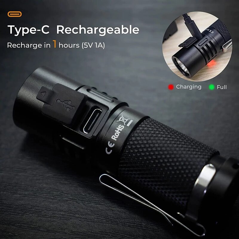 Sofirn SC21 Mini 16340 LED Flashlight USB C 1000lm Rechargeable  EDC Torch with Magnet Tail Power Indicator