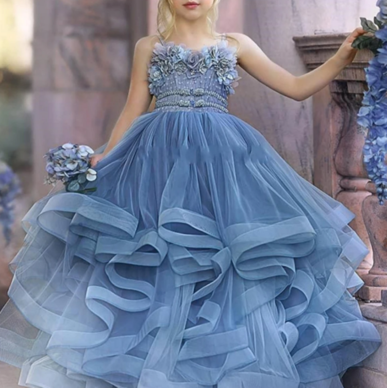 Othray Abendkleider a-Linie Brautkleid vestidos de novia niedlichen träger losen staubigen blauen Rüschen geschwollene Prinzessin Blumen mädchen Kleid