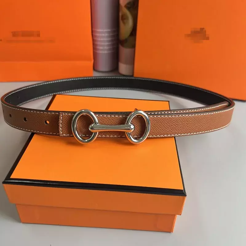New Luxury Leather Smooth Buckle Women's Cowhide Thin Belt 2.5cm Simple and Fashionable Instagram Style Belt