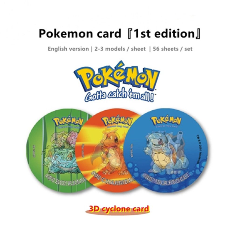 2023 27/56Pcs karta bitewna dla dzieci różnorodna kolekcja rozgrywki Kawaii Pikachu Flash 3D okrągła karta początkowa Pokemon Tazos