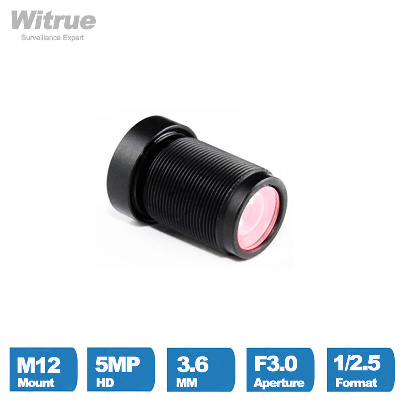 Witrue Distortion Free CCTV Lens M12 Mount 5MP 3.6mm with 650nm IR Filter 1/2.5" F3.0 for Surveillance Security Cameras