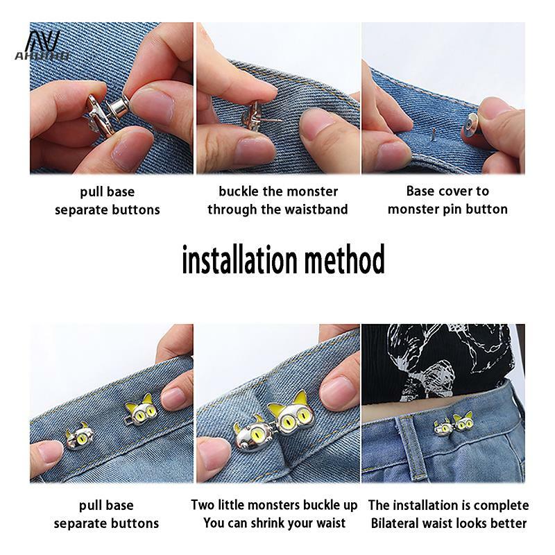 1Pc Monsters Jeans Waist Adjustable Buttons Waist Adjustment Buckle Jeans Buckle Metal Detachable Seam-Free Waist Button