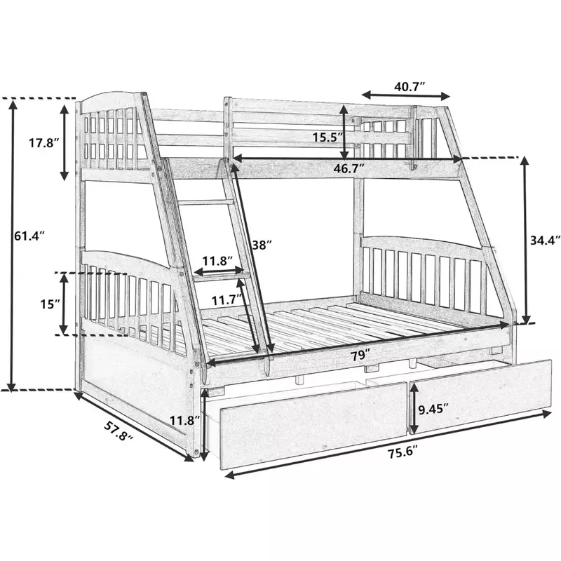 Massivholz-Doppel über Etagen bett mit zwei Schubladen, abnehmbarer Leiter und Sicherheits leitplanke für Kinder, Cabrio