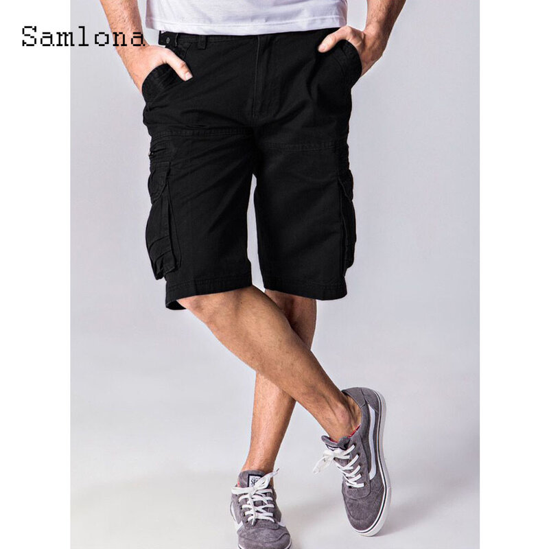 Shorts básicos na altura do joelho masculino, shorts de bolso retrô, moda casual, mais recente, simplicidade elegante, plus size, verão, 2023
