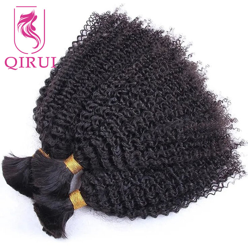 Bulk Human Hair For Braiding Afro Kinky Curly Burmese Human Hair No Weft Double Drawn Full End Boho Braids Hair Extensions