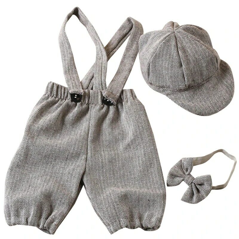 Disfraz recién nacido, ropa fotografía, uniforme Vintage, boina, sombrero, pantalones con tirantes, accesorios para sesión