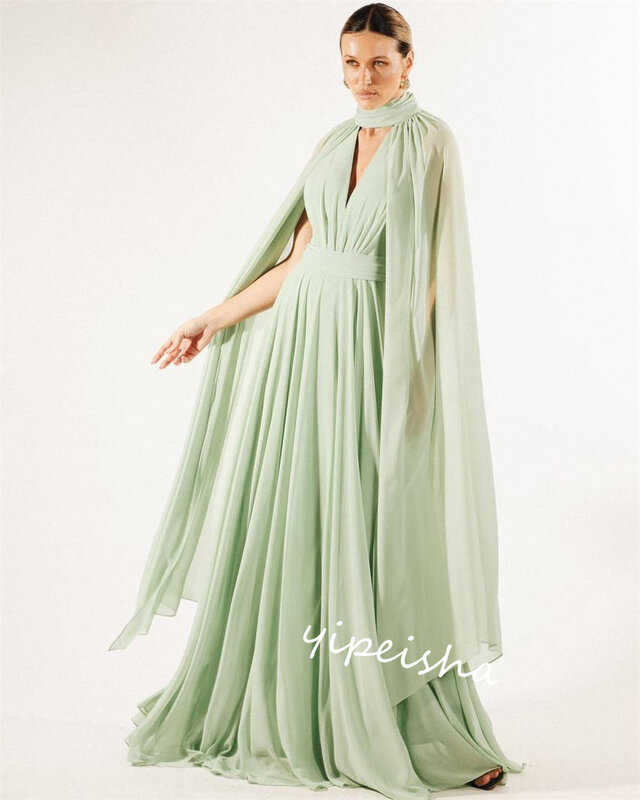 Jersey Draped Pleat Wedding Party A-line High Collar Bespoke Occasion Gown Long Dresses