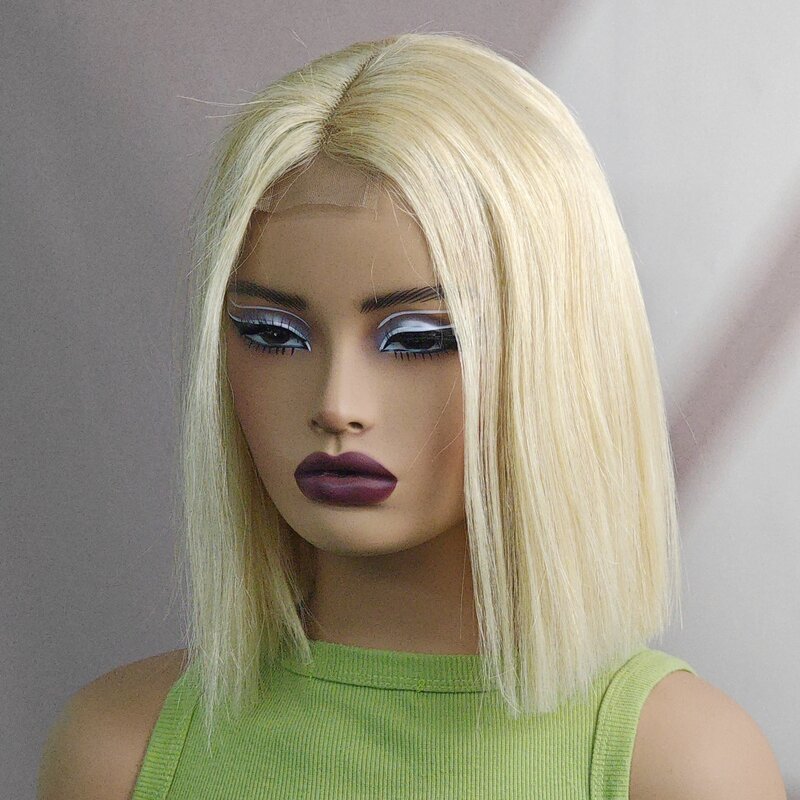 Perruque Bob Lace Wig Brésilienne Naturelle, Cheveux Lisses, Couleur Blond, 2x6, Pre-Plucked, Densité 180%