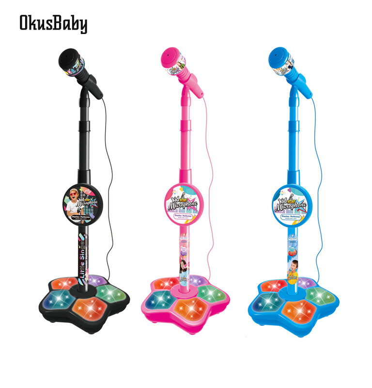 Mikrofon LED dapat diatur, mainan Karaoke 3 warna dapat dilepas dengan ponsel