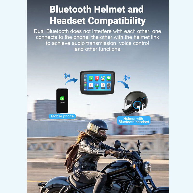 Водонепроницаемый портативный мотоциклетный навигатор Ip67, 5-дюймовый экран для мотоцикла, поддержка двойного Bluetooth, беспроводной Carplay, Android, авто