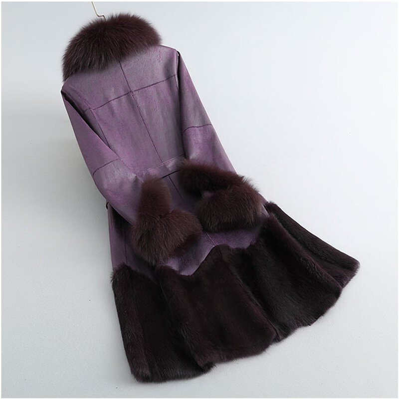 Aorice-abrigo largo de piel de conejo para mujer, chaqueta con cuello de piel de zorro, Parka de talla grande, abrigo de invierno, CT282