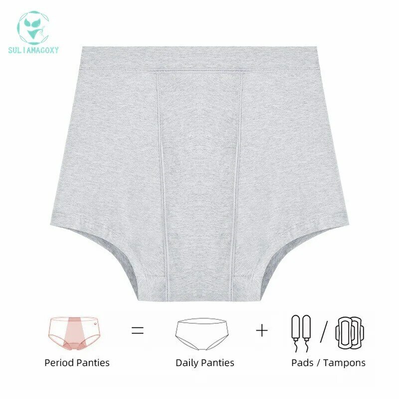 Culotte Menstruelle en Coton à 4 Couches, Sous-Vêtement Taille Haute Absorbant et Étanche pour Femme