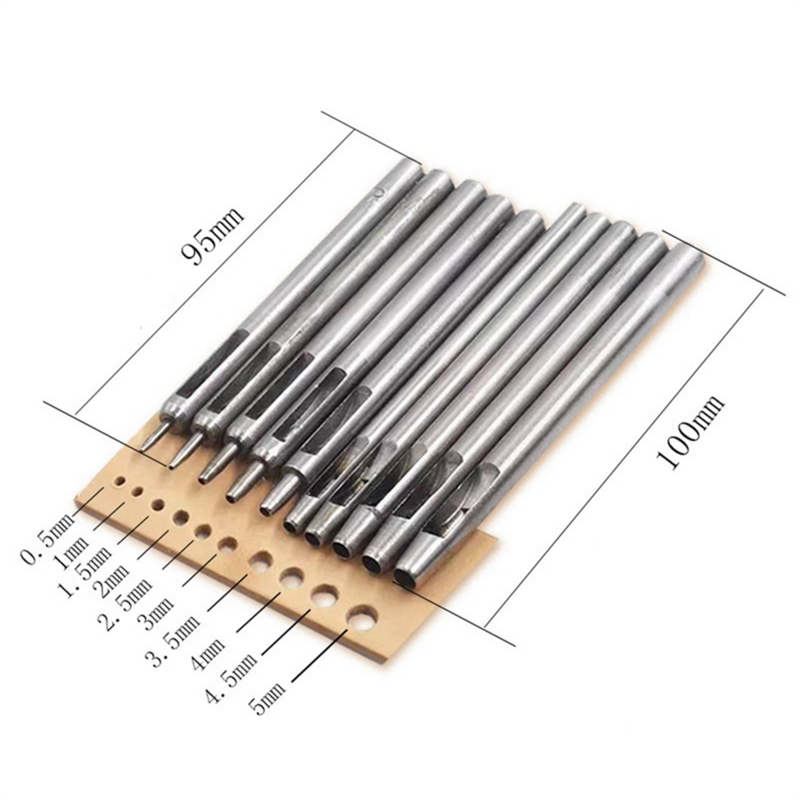 DIY Tool 0.5-5mm Leather Punching and Punching Set Leather Carving Punching Tool 10Pcs Multi-Specification.