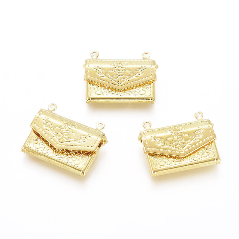 20 buah liontin liontin gembok kuningan bentuk tas Mini jimat bingkai foto dapat dibuka untuk kalung pembuatan perhiasan hadiah perlengkapan kerajinan