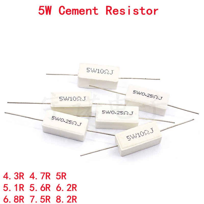 10 stück 5W 5% Zement Widerstand Power Widerstand 4,3 R 4,7 R 5R 5,1 R 5,6 R 6,2 R 6,8 R 7,5 R 8,2 R Ohm Genaue Hohe Gute Qualität DIP