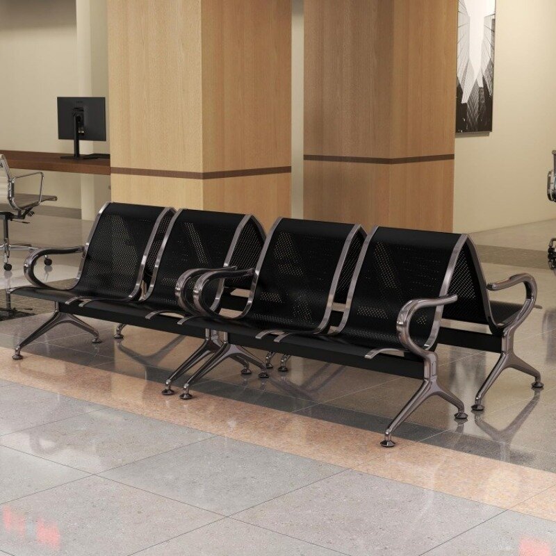 Lot de 4 chaises de réception pour salle d'attente, 2 places, pour le bureau et les invités, couleur noire
