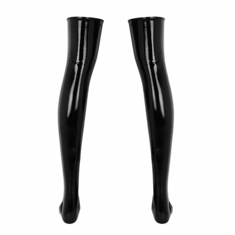 Pria dan wanita uniseks tampilan basah paten kulit Pu paha stoking berkaki tinggi kulit imitasi kaus kaki ketat pakaian klub Erotis