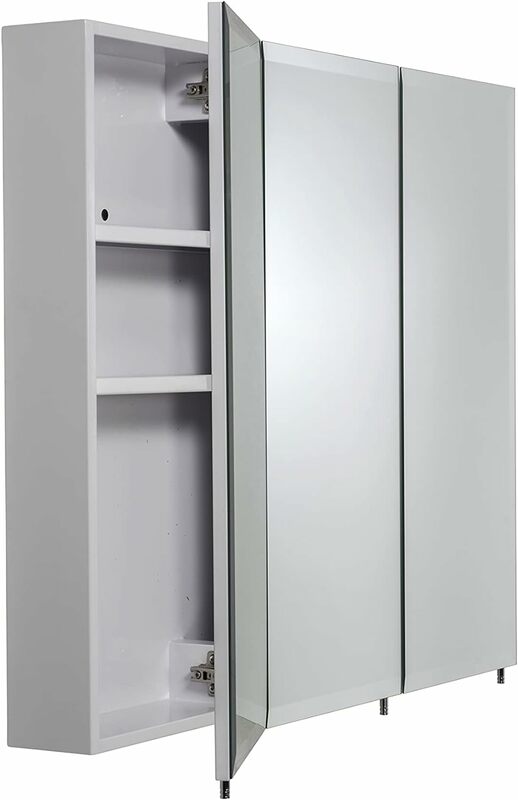 Croydex Westbourne Tri-View, Surface Mount Hang 'n' Lock Easy Installation Medicine Cabinet, 36''W x 30''H, White Steel