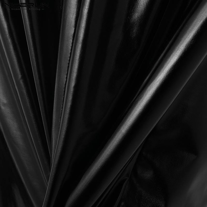 INCERUN-PU جلدية الوقوف طوق كم طويل زيبر السروال القصير للرجال ، أحادية اللون بلايسوت ، ملابس داخلية غير رسمية ، نحيل الشارع الشهير ، 2023
