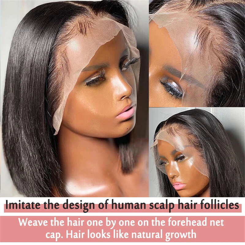 Lace Front perucas de cabelo humano para mulheres, osso reto, curto Bob peruca, glueless, 13x4 HD