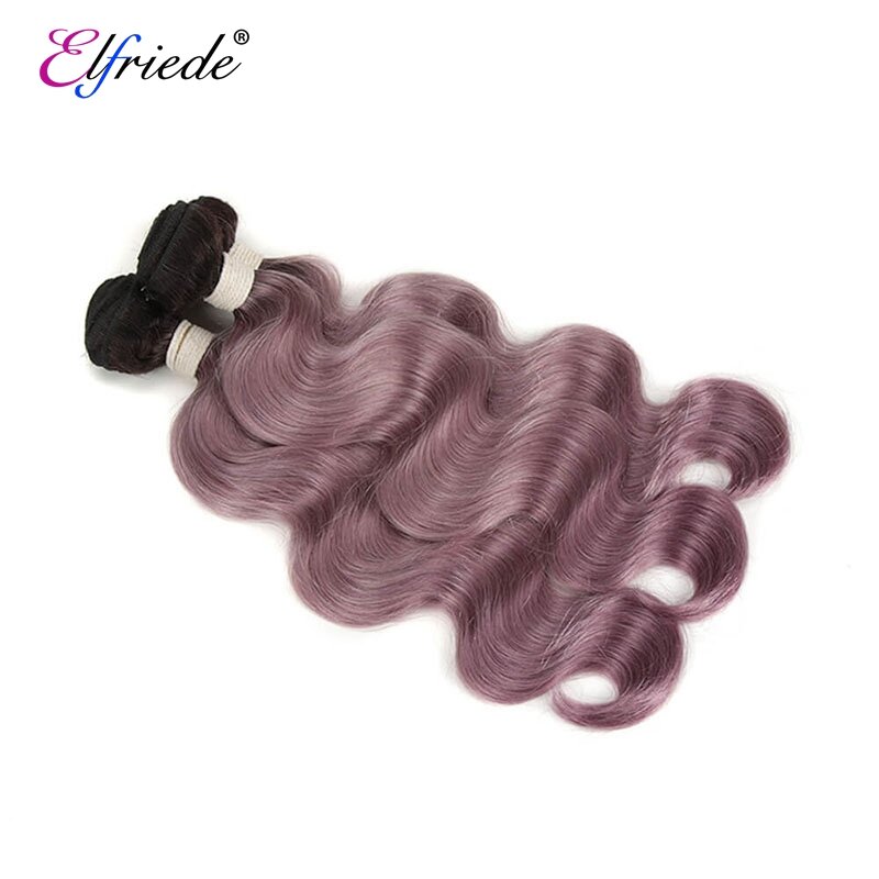 Elfriede #1B/Dusty Pink Body Wave Hair Bundles with 4X4 Lace Closure 100% Remy Human Hair Extensions 3 Bundles with Closure