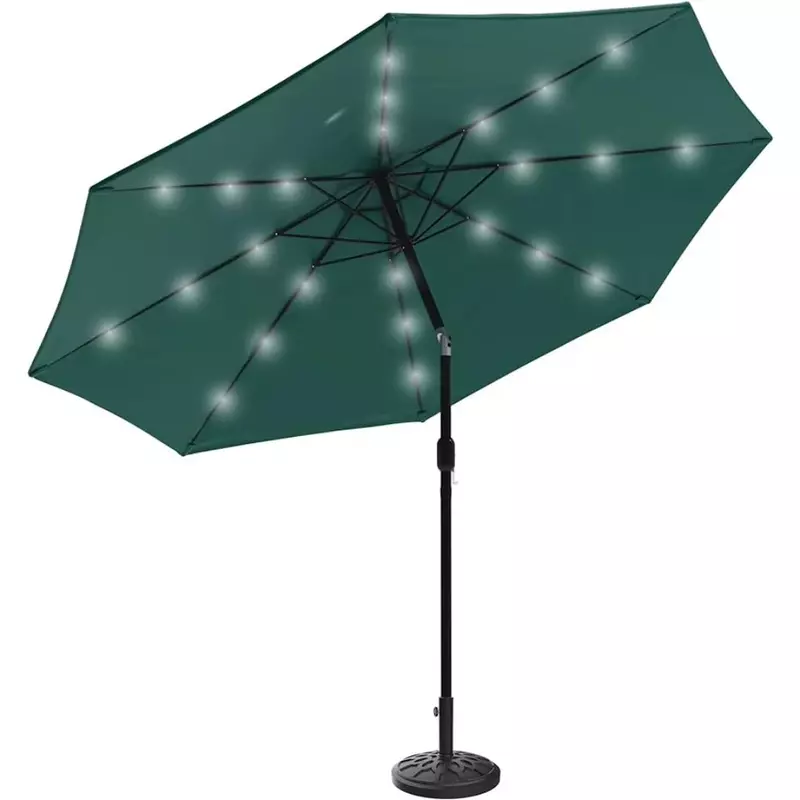 Patio Umbrella with Tilt 10 Ft Sunshade with Solar LED Lights and 19lb Weighted Base for Deck Parasol Yard Outdoor Freight free