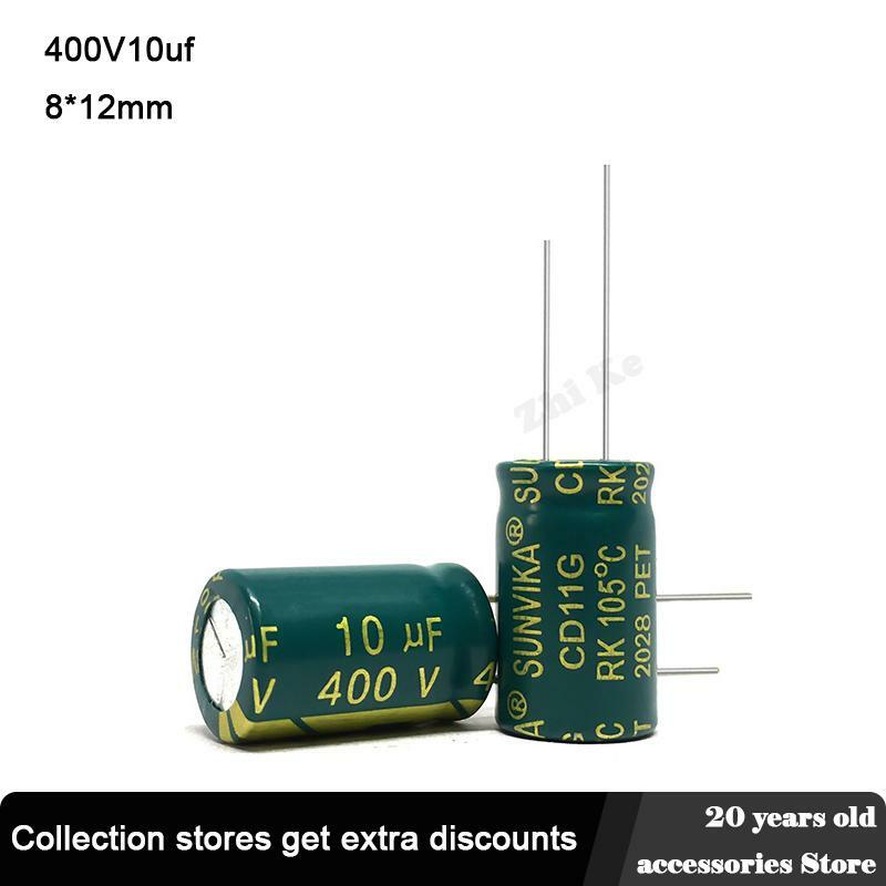 10 шт. 400 в 10 мкФ 8*12 мм низкий ЭПС алюминиевый электролитический конденсатор 10 мкФ 400 в электрические конденсаторы высокая частота 20%