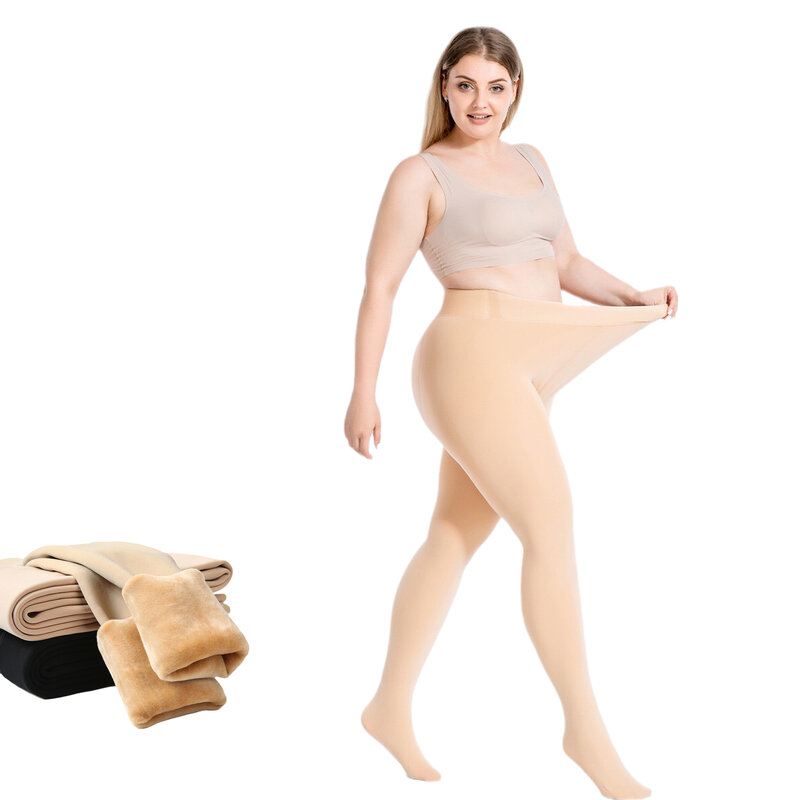 Calças térmicas quentes femininas de veludo forrado leggings de inverno grossas com pés apertados, mais tamanho peso para 120lbs - 270lbs