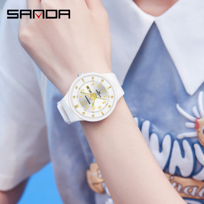 Sanda 9012 relógio de pulso dos homens, digital, à prova d'água, fluorescente, simples, tendência, ao ar livre, calendário, para menino e menina