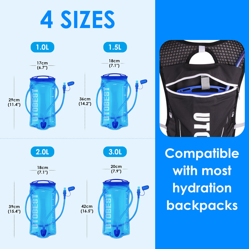 UTOBEST tas air wadah air, 1L/1,5l/2L/3L hidrasi BPA bebas untuk lari bersepeda mendaki