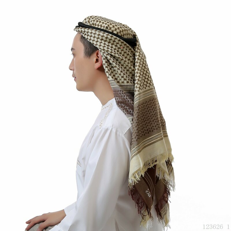 130*130Cm Arabische Keffiyeh Sjaal Mannen Moslim Hijab Tulband Islamitische Saudi Arabische Heren Hoofd Wrap Bandana Midden-Oostelijke Sjaals