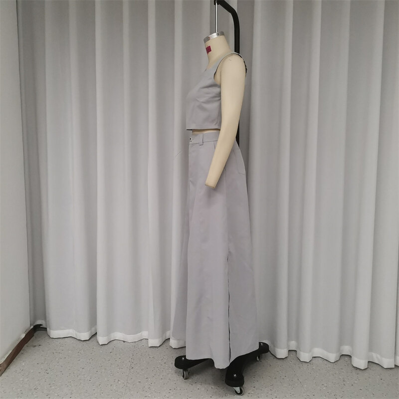 Женский элегантный комплект из 2 предметов, однотонный укороченный топ без рукавов и длинная юбка с высокой талией и квадратным вырезом, летний наряд
