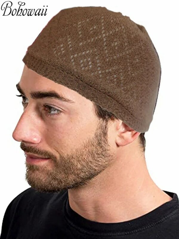 BOHOWAII modlitewne czapki bawełniane Knitting czapki Kippah żydowska czapka arabska Kufi Bonnet Homme Musulman zimowy muzułmański kapelusz dla mężczyzn