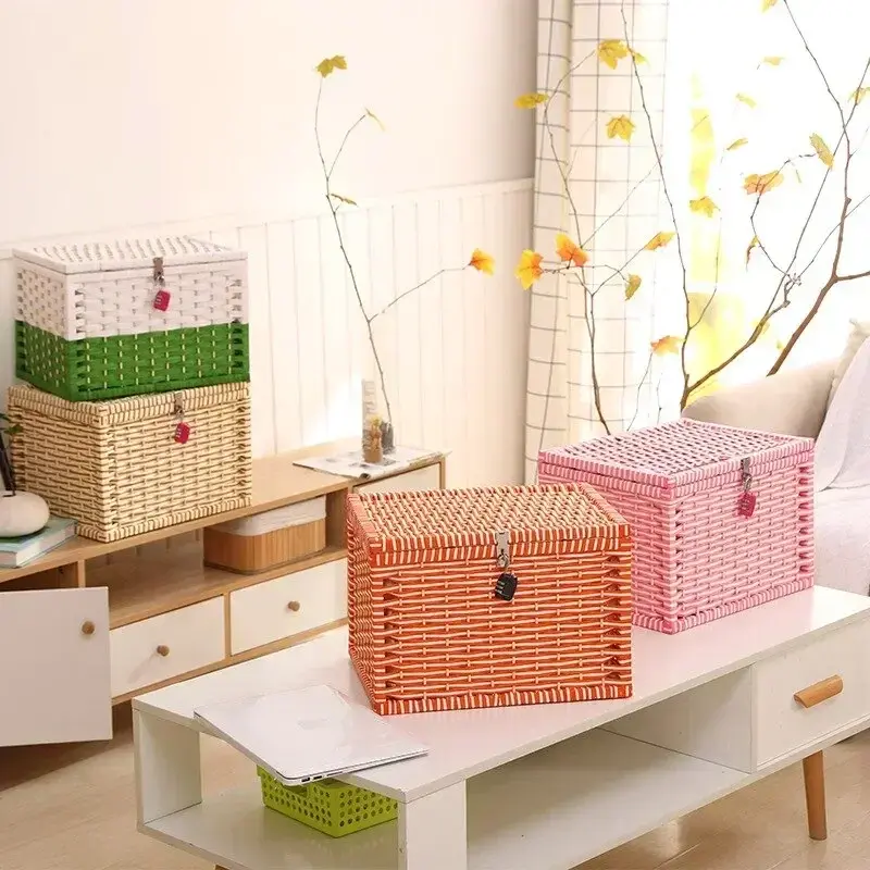 Baby Diaper Storage Box Colorful Paper Rope Woven Sleeve Combination Lock Gift Box Dormitory Children's Food Storage Box