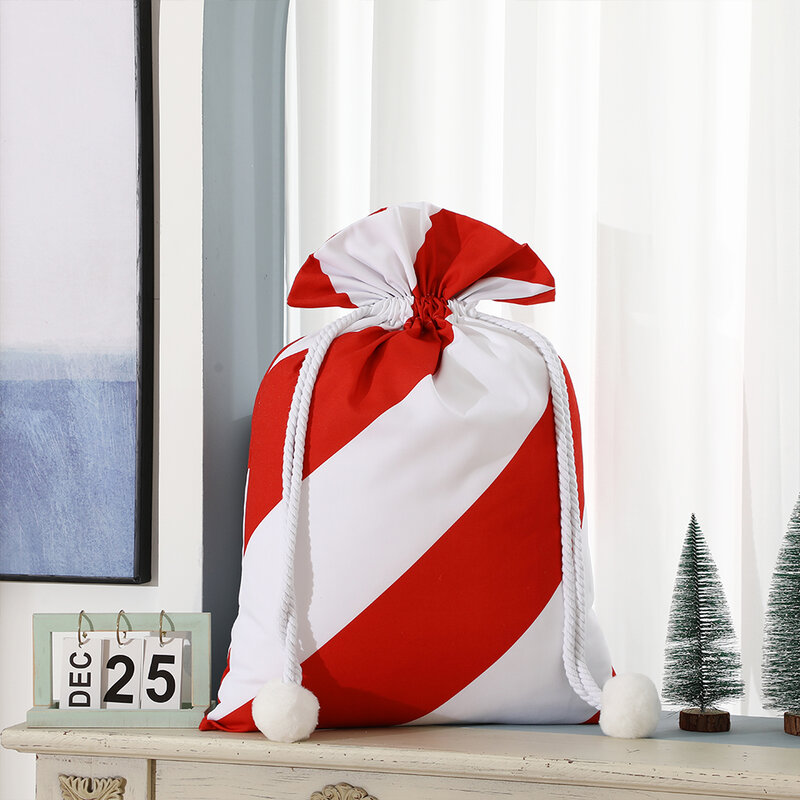 クリスマス用のキャンバスカンタバッグ,大きなストライプ,巾着,ギフトバッグ,クリスマスプレゼント