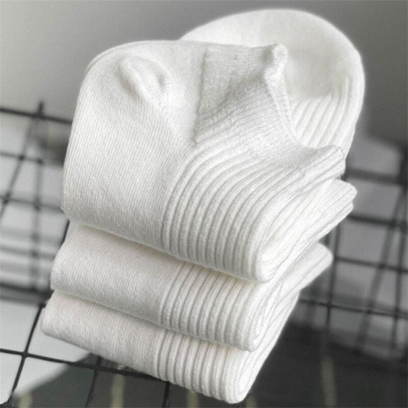 Meias de algodão para homens e mulheres, meias de tubo baixo, brancas e pretas, absorvendo suor invisível, 100% algodão, 5 pares por pacote, novo, 10 pares por pacote