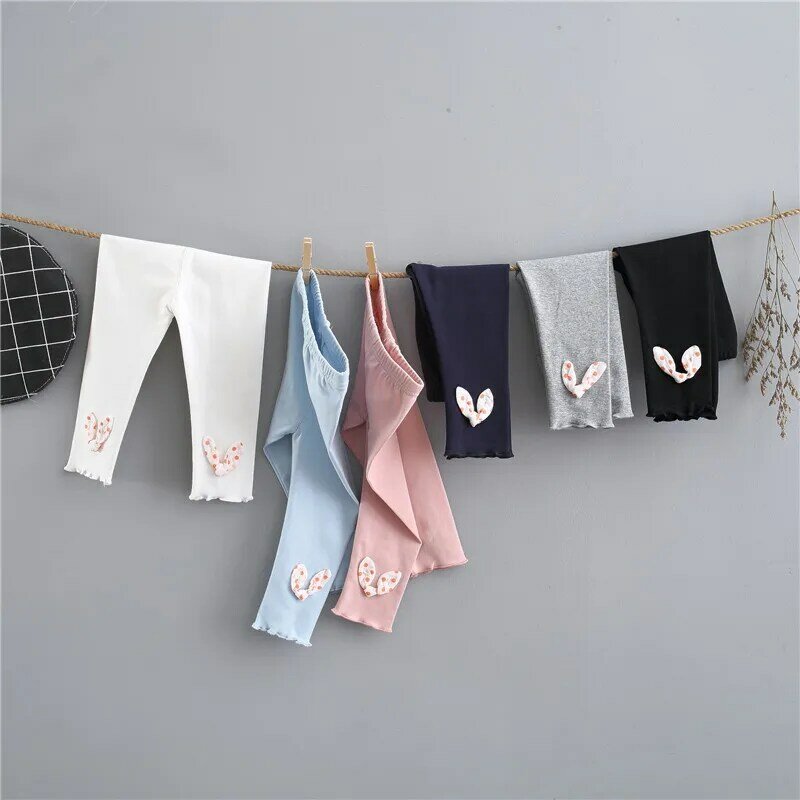 Collants en coton avec nœud en dentelle pour enfants, pantalons thermiques flexibles, longueur cheville, printemps et automne, TiXI