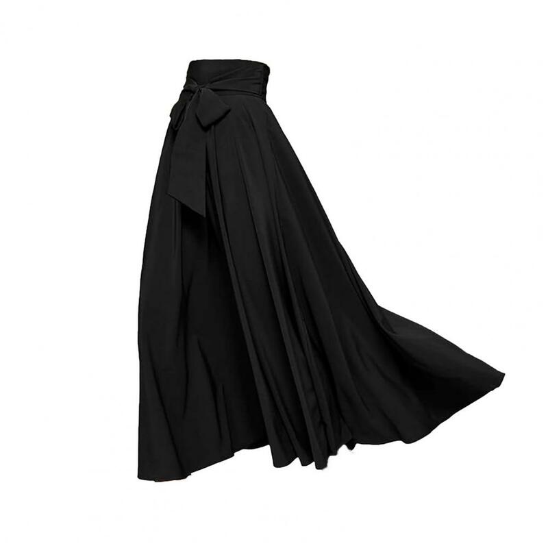 Женская юбка-макси на шнуровке, трапециевидная широкая плиссированная юбка до щиколотки с высокой талией, свободная юбка в деловом стиле