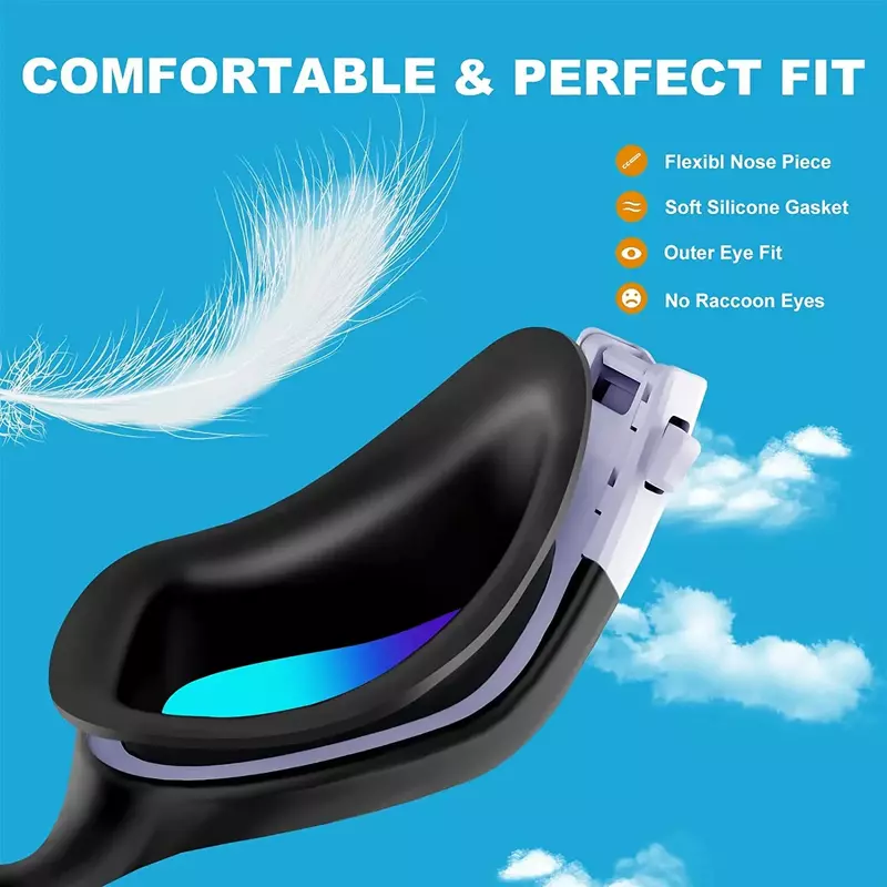 Óculos de natação anti-nevoeiro profissional para homens e mulheres, lente de proteção UV, impermeável, ajustável silicone nadar óculos, polarizado, adulto