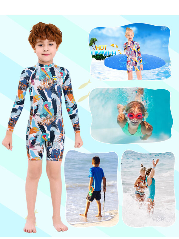Слитные купальники для мальчиков и девочек, детский купальный костюм, мультяшная быстросохнущая одежда для купания для малышей