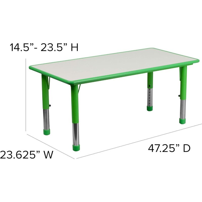子供のための調節可能な教室のアクティビティテーブル、6つの積み重ね可能な椅子を備えた長方形のプラスチックアクティビティテーブル、23.625 "w x 47.25" l