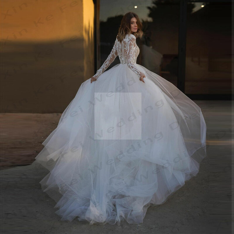 2024 suknie ślubne w stylu boho koronkowa aplikacja o linii a eleganckie damskie suknie ślubne dla księżniczki Vestido De Novia formalne impreza na plaży