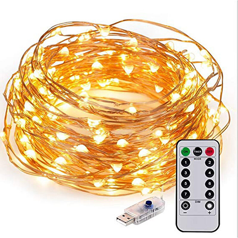 Festive Outdoor Copper String Light 5m 10m 20m 30m Remote Control Timing Battery USB Garden Light for Party Christmas Decoration