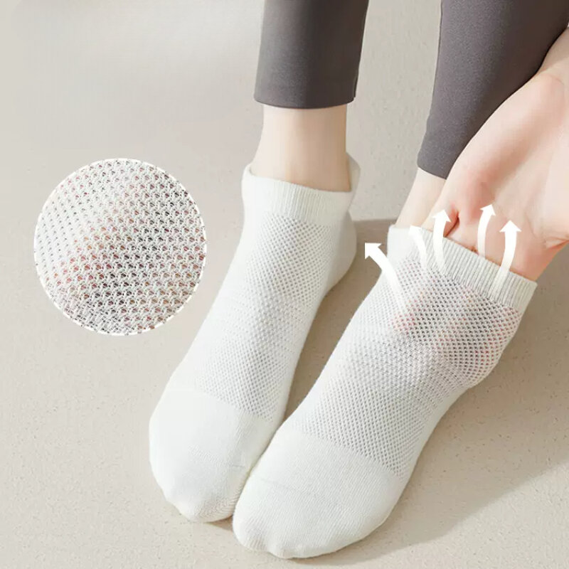 Mesh Breathable Yoga Socks Women Cotton Low Cut Short Gym Fitness Dance Sports Socks Professional Non-slip Floor Pilates Socks