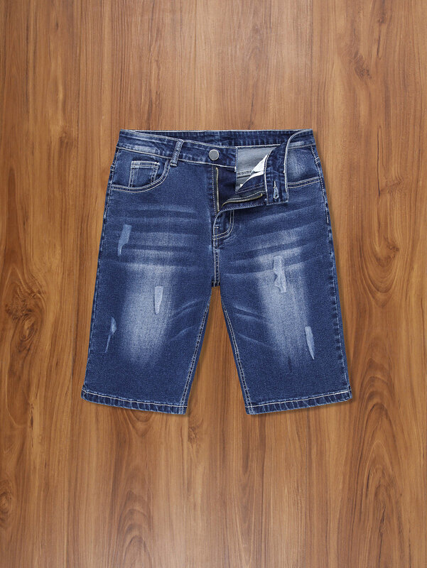 Calção jeans stretch masculino, calça de cinco pontos, marca high-end, casual, de negócios, verão, moda, jeans solto, que combina com tudo, marca high-end, 2024