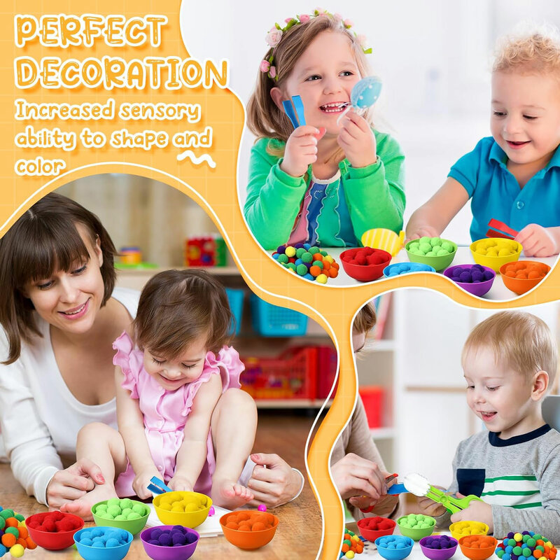 Pompones de conteo de arcoíris para niños de 3 años, taza de clasificación, juguetes sensoriales Montessori, actividades de aprendizaje preescolar, juguetes de matemáticas