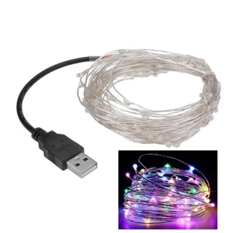 Impermeável USB LED String Light, Copper Wire, Luzes de fadas para o Natal, Decoração de casamento, 10m, 5m